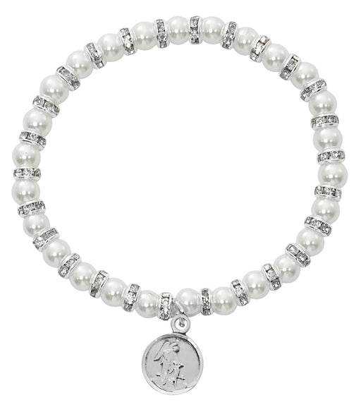 BR47 White Baby Stretch Bracelet and Pewter Angel Boxed - McVan