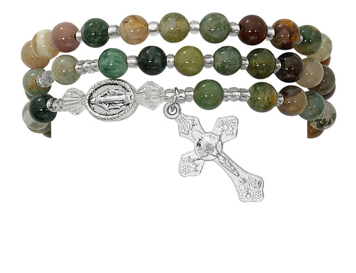 BR631C Simulated India Agate Twistable Rosary Bracelet Carded - McVan
