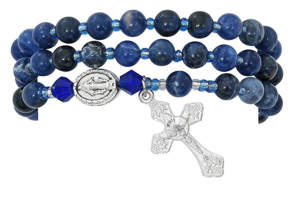 BR632C Simulated Blue Lapis Twistable Rosary Bracelet Carded - McVan