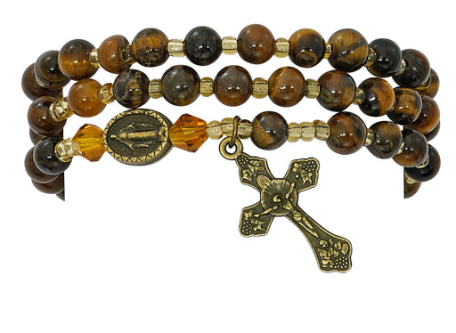 BR635C Simulated Tiger Eye Twistable Rosary Bracelet Carded - McVan