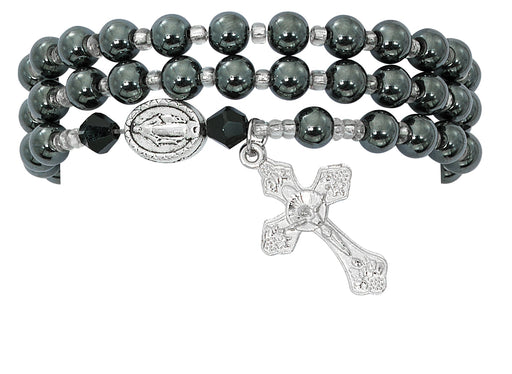 BR643C Hematite Twistable Rosary Bracelet Carded - McVan