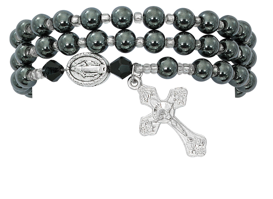 BR643C Hematite Twistable Rosary Bracelet Carded - McVan