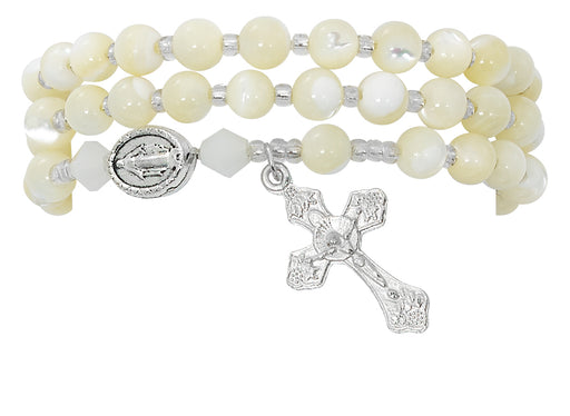 BR647C Mother Of Pearl Twistable Rosary Bracelet Carded - McVan