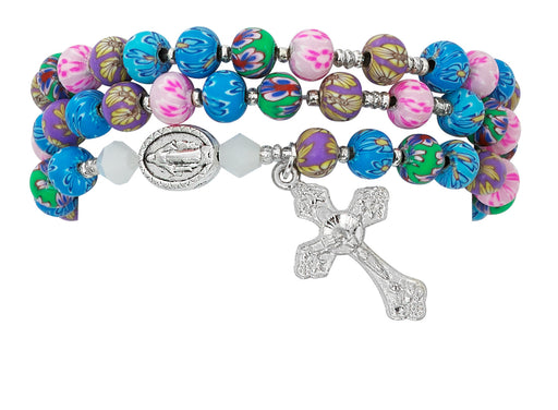 BR683C Multi-Color Stone Twistable Rosary Bracelet Carded - McVan