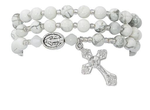 BR944C Simulated Howolite Twistable Rosary Bracelet Carded - McVan
