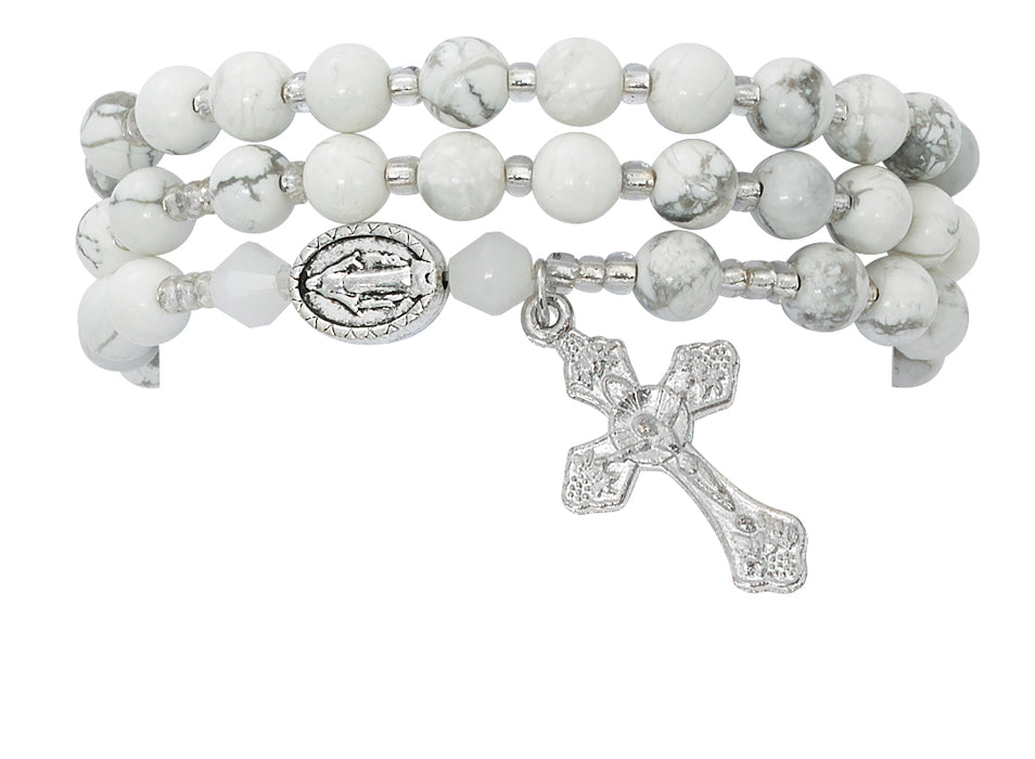 BR944C Simulated Howolite Twistable Rosary Bracelet Carded - McVan