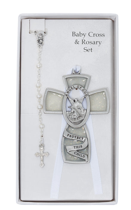 BS12 Guardian Angel Crib cross and Rosary Set Boxed - McVan