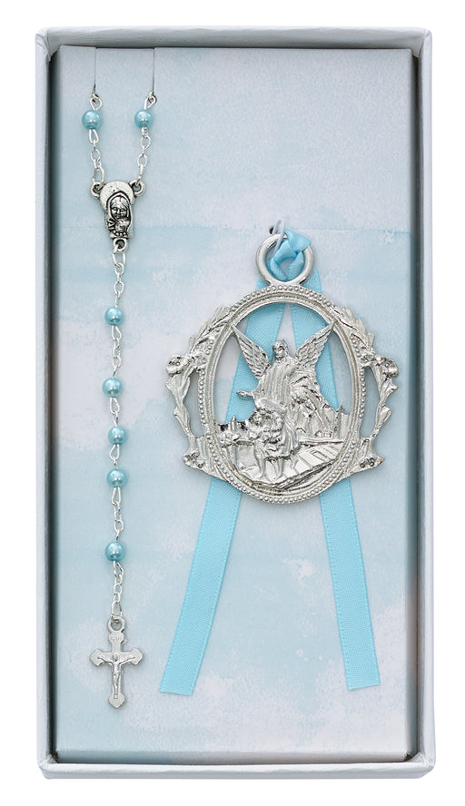 BS16 Angel Crib Medal and Blue Rosary Set Boxed - McVan