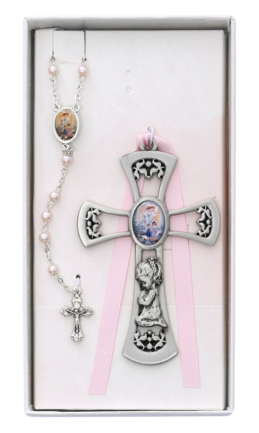 BS36 Crib Cross and Pink Rosary Set Boxed - McVan