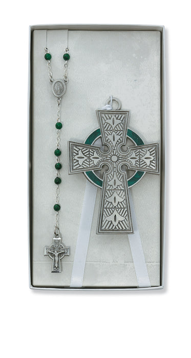 BS38 Celtic Crib Cross and Rosary Set Boxed - McVan