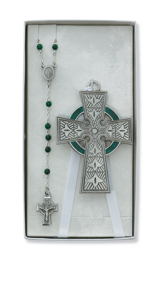 BS38 Celtic Crib Cross and Rosary Set Boxed - McVan