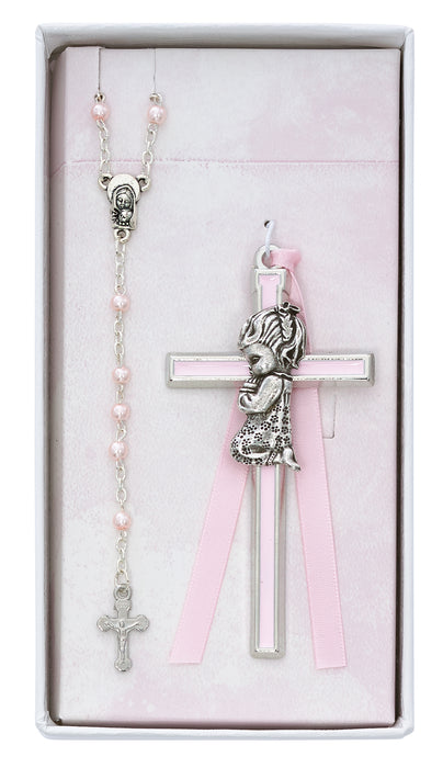 BS50 Pink Crib Cross and Pink Rosary Set Boxed - McVan