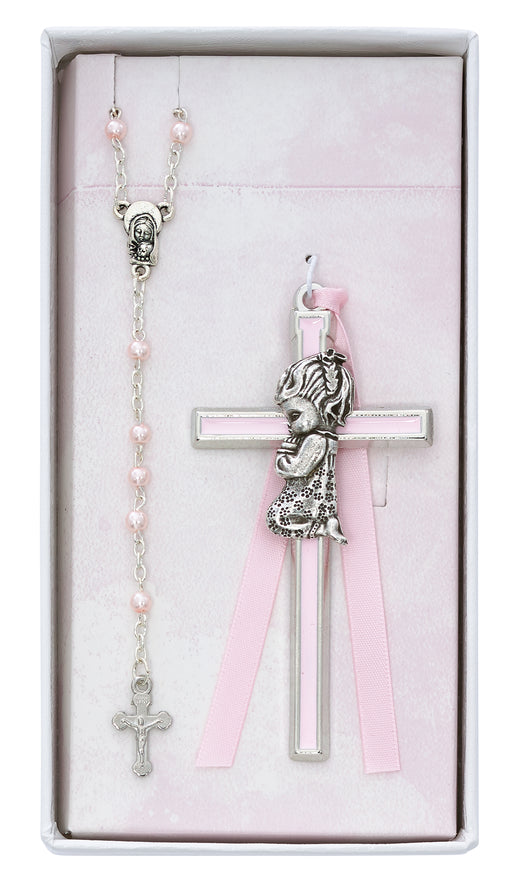 BS50 Pink Crib Cross and Pink Rosary Set Boxed - McVan