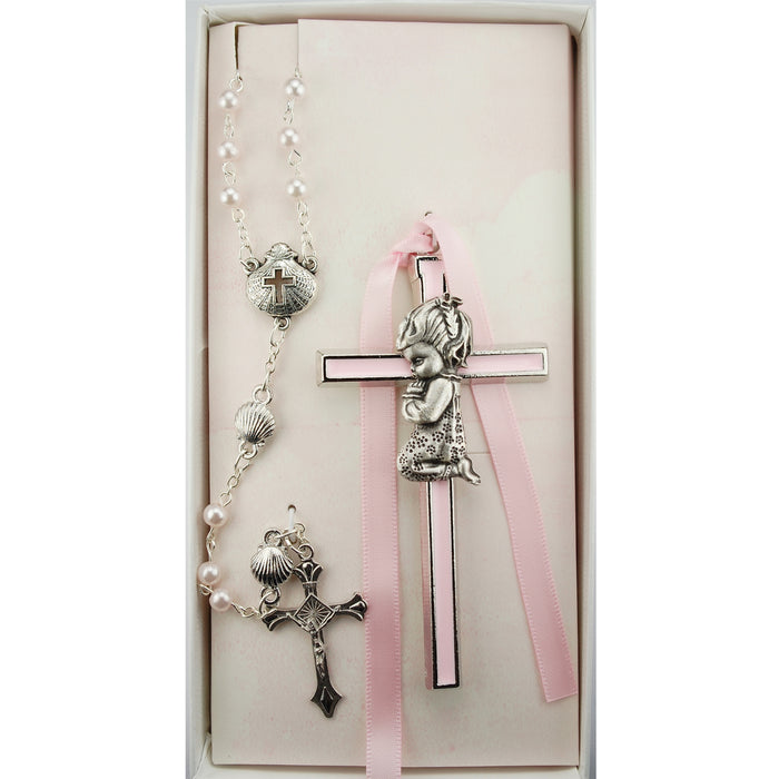 BS51 Pink Crib Cross and Pink Rosary Set Boxed - McVan