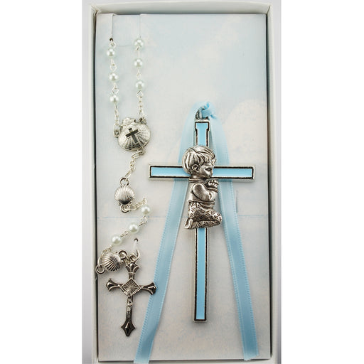 BS52 Blue Crib Cross and Blue Rosary Set Boxed - McVan