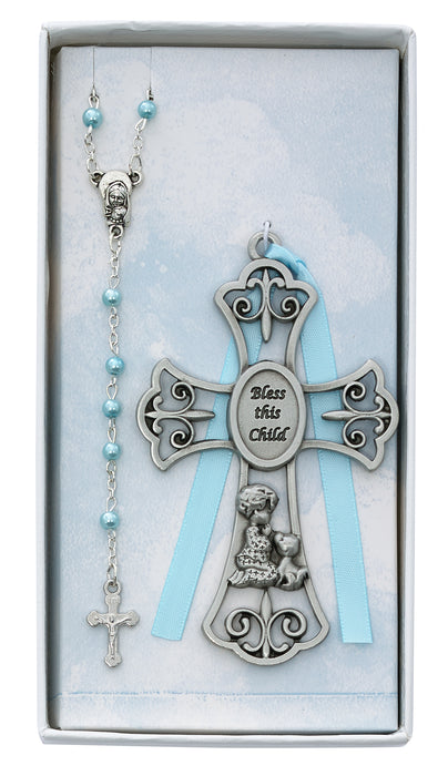BS60 Baby Boy and Puppy Crib Cross and Rosary Boxed - McVan