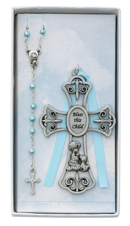 BS60 Baby Boy and Puppy Crib Cross and Rosary Boxed - McVan