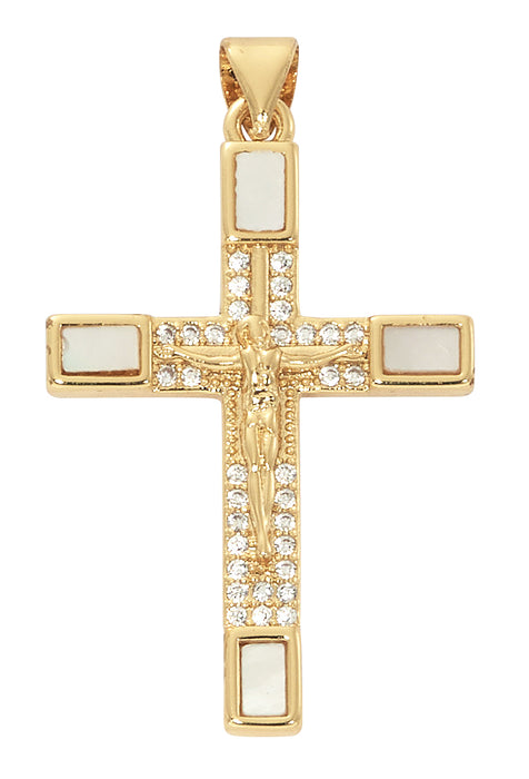 H103 18K Gold over Copper Genuine Mother of Pearl Crucifix on 18"  chain boxed - McVan