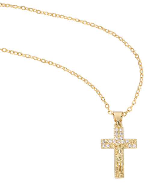 H105 18K Gold over Copper Crucifix with CZ stones on 18"  chain boxed - McVan