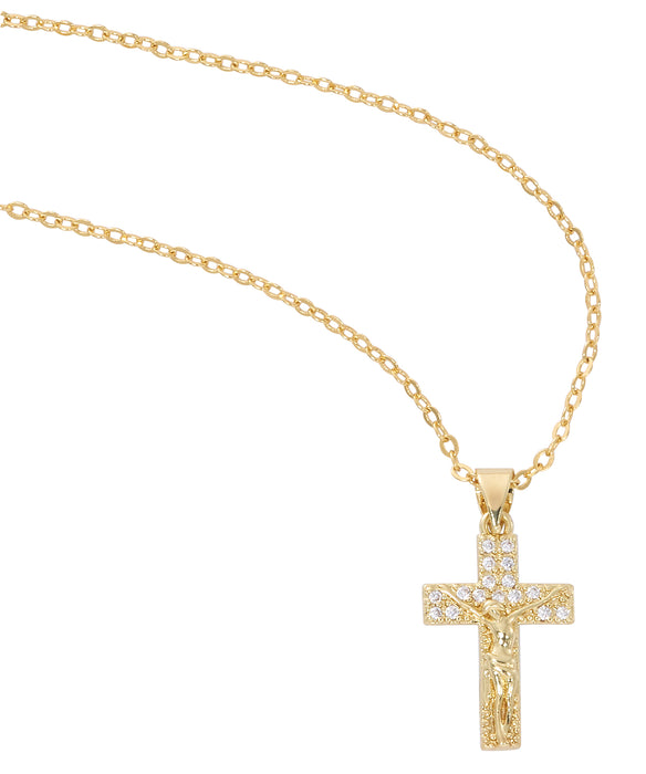 H105 18K Gold over Copper Crucifix with CZ stones on 18"  chain boxed - McVan