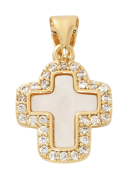H107 18K Gold over Copper Genuine Mother of Pearl Cross on 18"  chain boxed - McVan