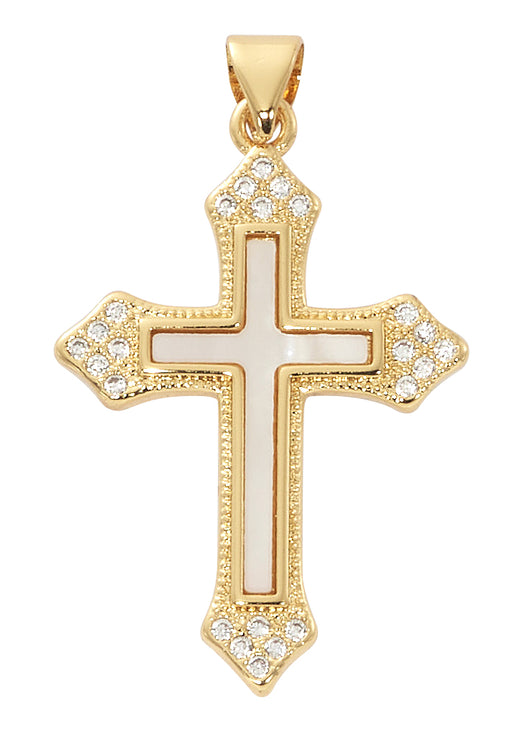 H108 18K Gold over Copper Genuine Mother of Pearl Cross on 18"  chain boxed - McVan