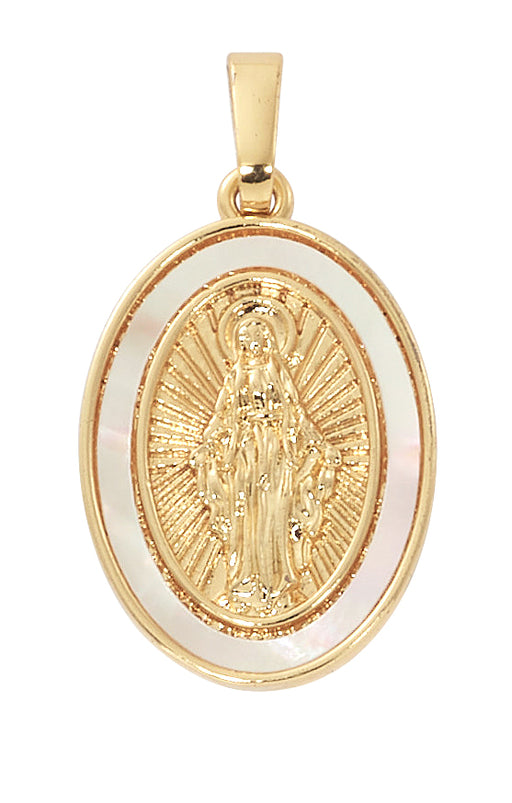 H110 18K Gold over Copper Genuine Mother of Pearl Miraculous on 18"  chain boxed - McVan