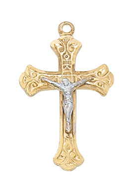 HT8045 Gold-tone plated Pewter Two Tone Crucifix Pendant - McVan
