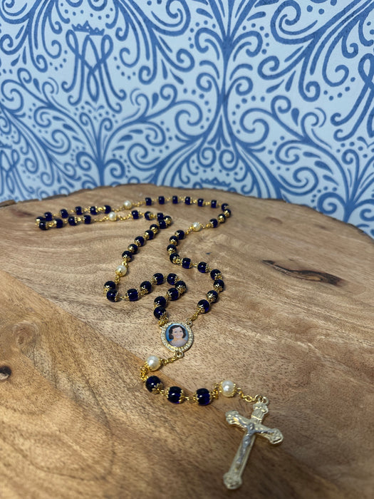 Charlene Richard Rosary – Navy Blue Beads with Gold Accents ZT226