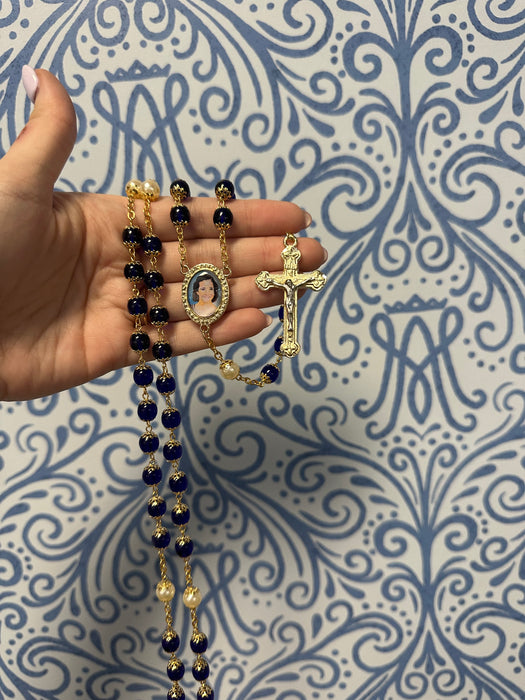 Charlene Richard Rosary – Navy Blue Beads with Gold Accents ZT226