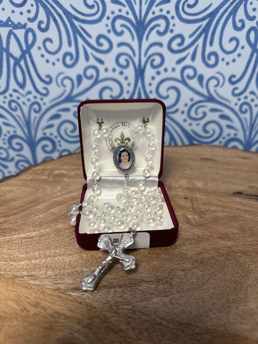 Charlene Richard Rosary – White Pearl Beads with Silver Accents XT236