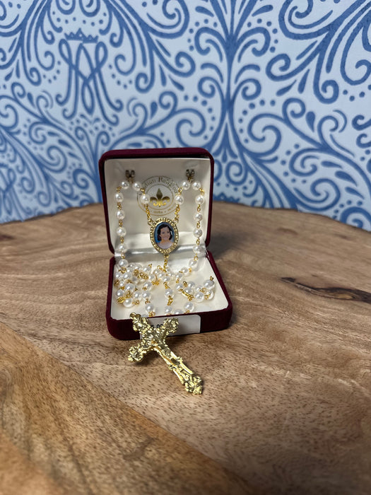 Charlene Richard Rosary – White Pearl Beads with Gold Accents XT229