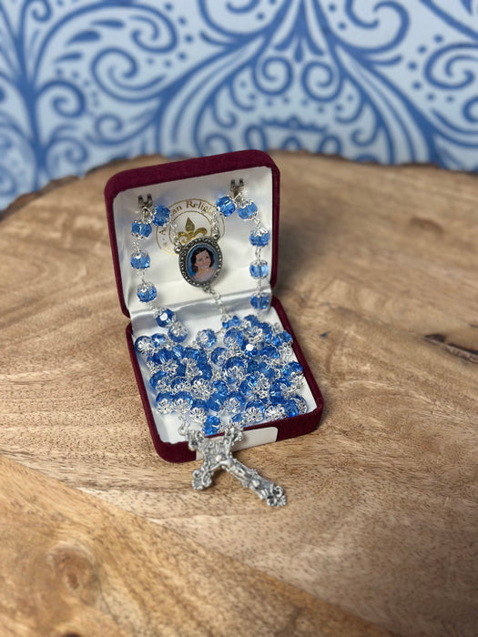 Charlene Richard Rosary – Blue Crystal Beads with Silver Accents XT227