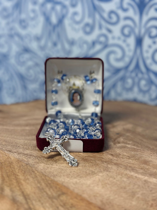 Charlene Richard Rosary – Blue Crystal Beads with Silver Accents XT227