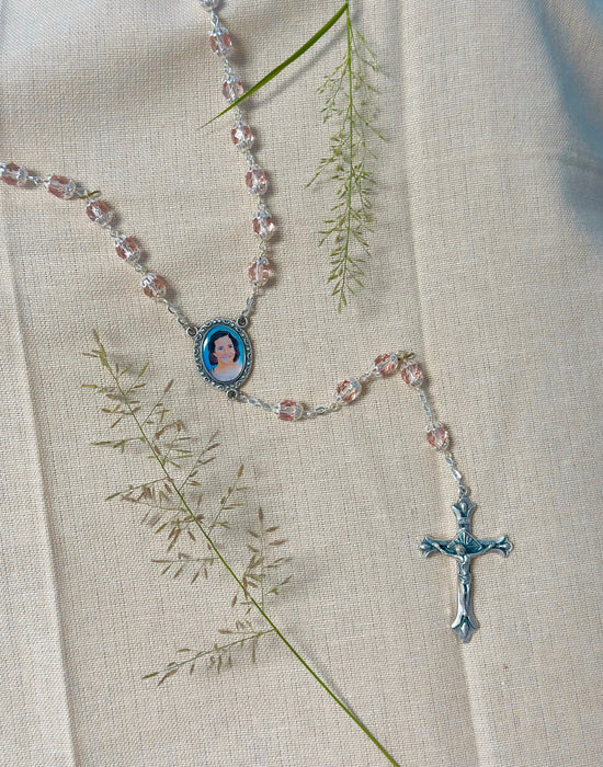 Charlene Richard Rosary – Light Pink Crystal Beads with Silver Accents XT230