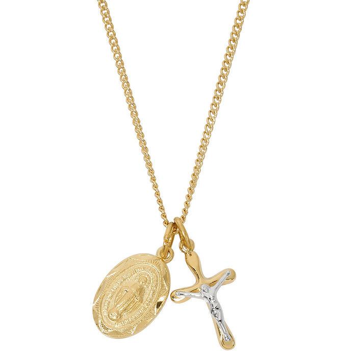 Gold-Over-Sterling Silver Crucifix & Miraculous Medal Pendant Set-JD104