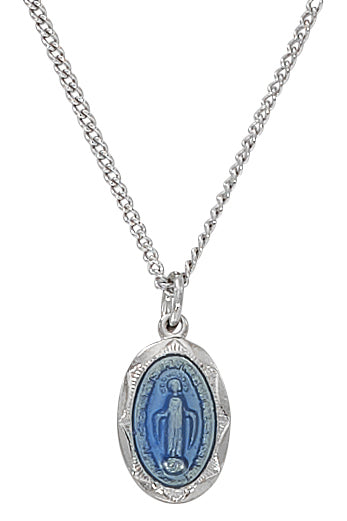 L1203B Sterling Miraculous blue enamel Baby Pendant on 13" chain Boxed - McVan