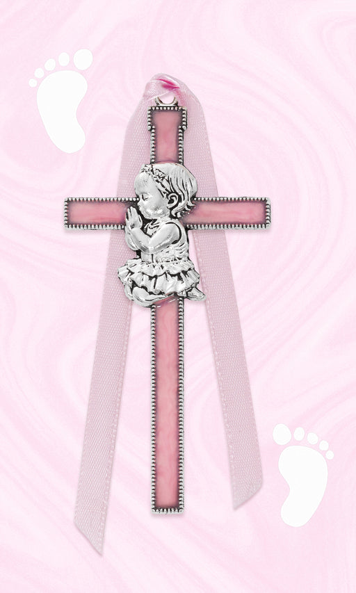 PW41-P 3.5" PINK GIRL CRIB CROSS RIBBON CARDED - McVan