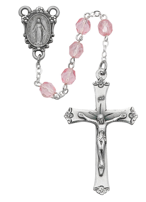 R102ASF Pink Glass Rosary Boxed - McVan