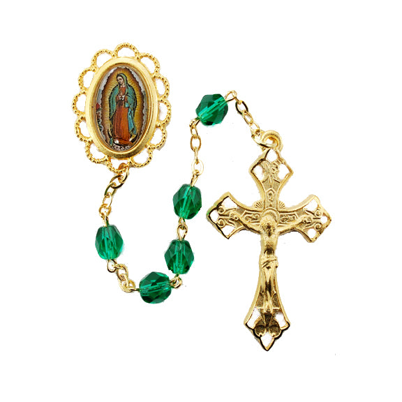 R159HF Green Lady of Guadalupe Rosary Boxed - McVan