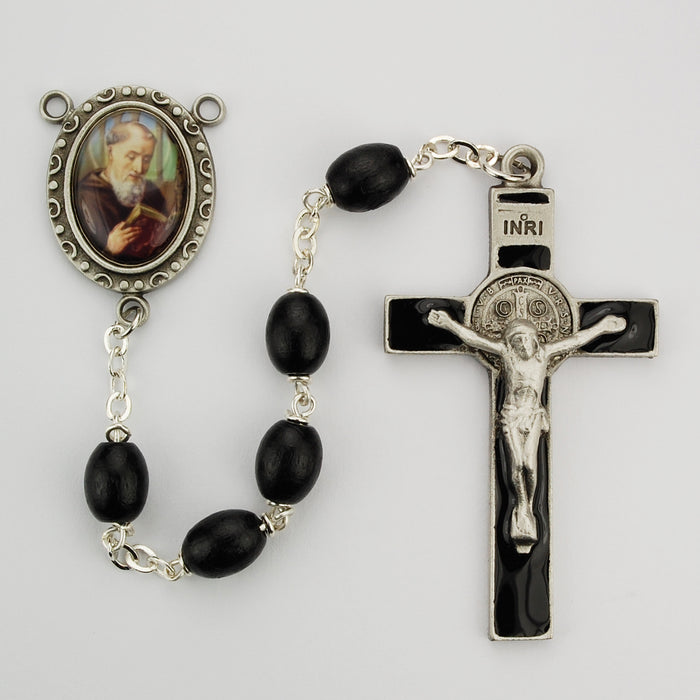 R185DF Black Wood St Benedict Rosary Boxed - McVan