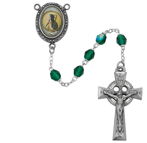 R186DF Green St Brigid Rosary Boxed - McVan