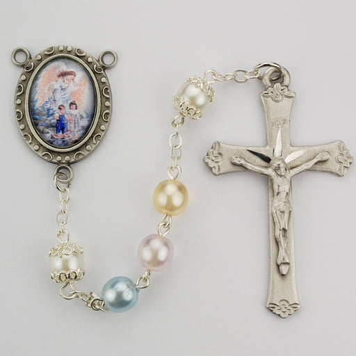 R213DF Multi Pearl like  Guardian Angel Rosary Boxed - McVan