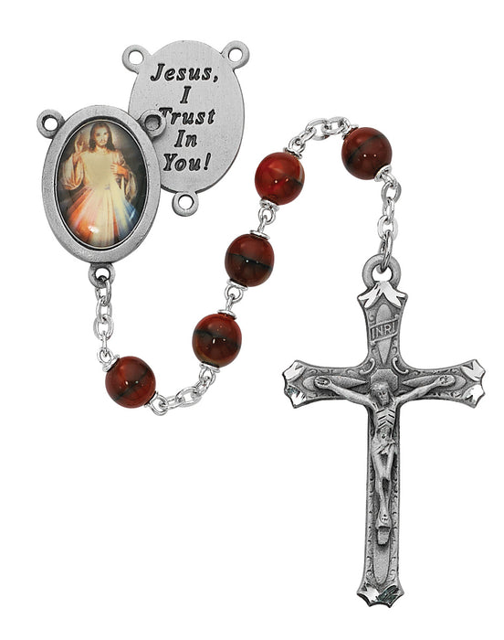 R218DF Red and Black Divine Mercy Rosary Boxed - McVan