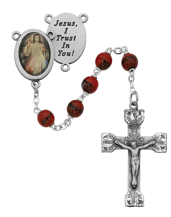 R254DF Red and Black Divine Mercy Rosary Boxed - McVan