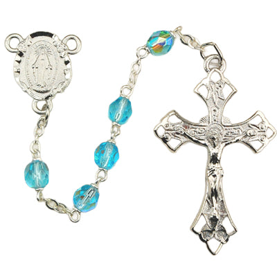 R272RF Aqua Aurora Glass Rosary Boxed - McVan
