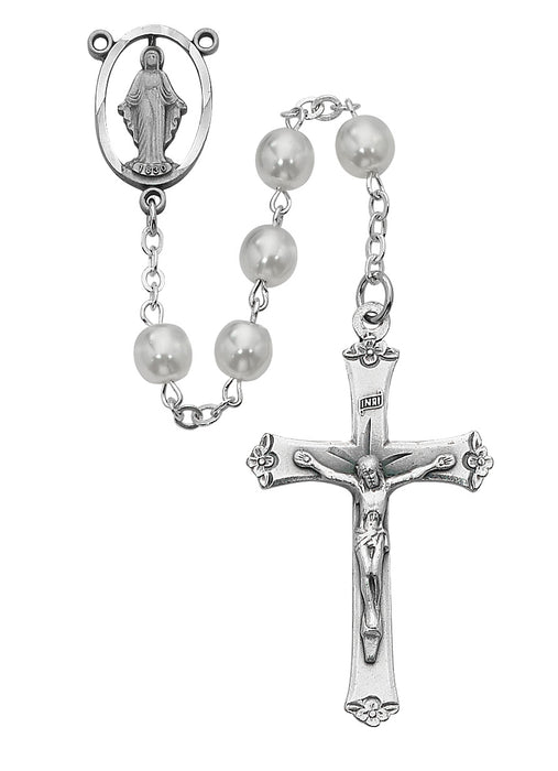 R276RF White Glass Rosary Boxed - McVan