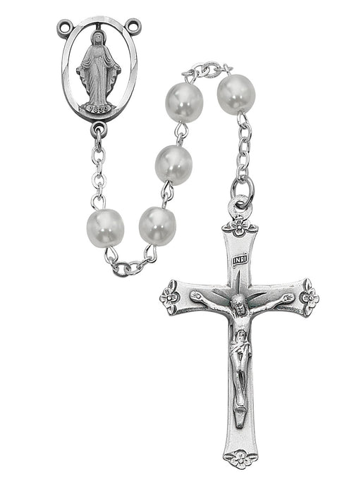 R276RF White Glass Rosary Boxed - McVan