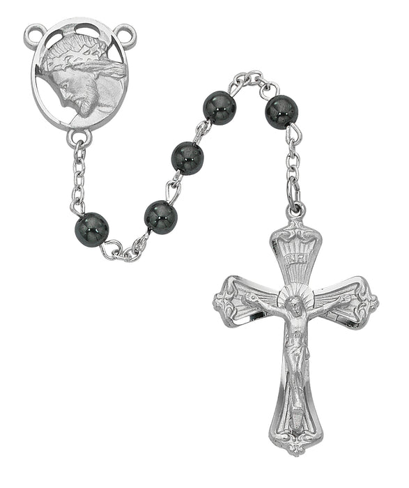 R279RF Hematite Ecce Homo Rosary Boxed - McVan