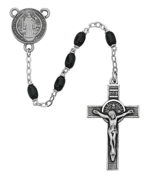R365DF Black Glass St Benedict Rosary Boxed - McVan
